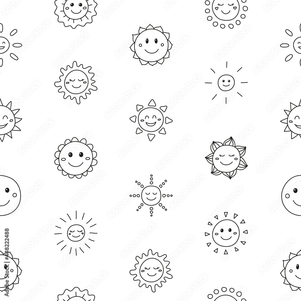 Seamless pattern with doodle sun icons..