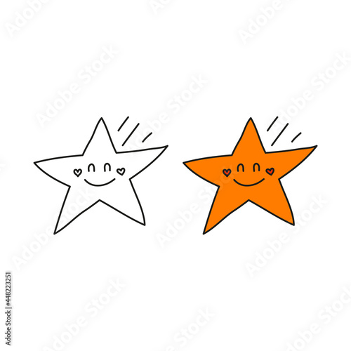 Doodle star happy character icon.