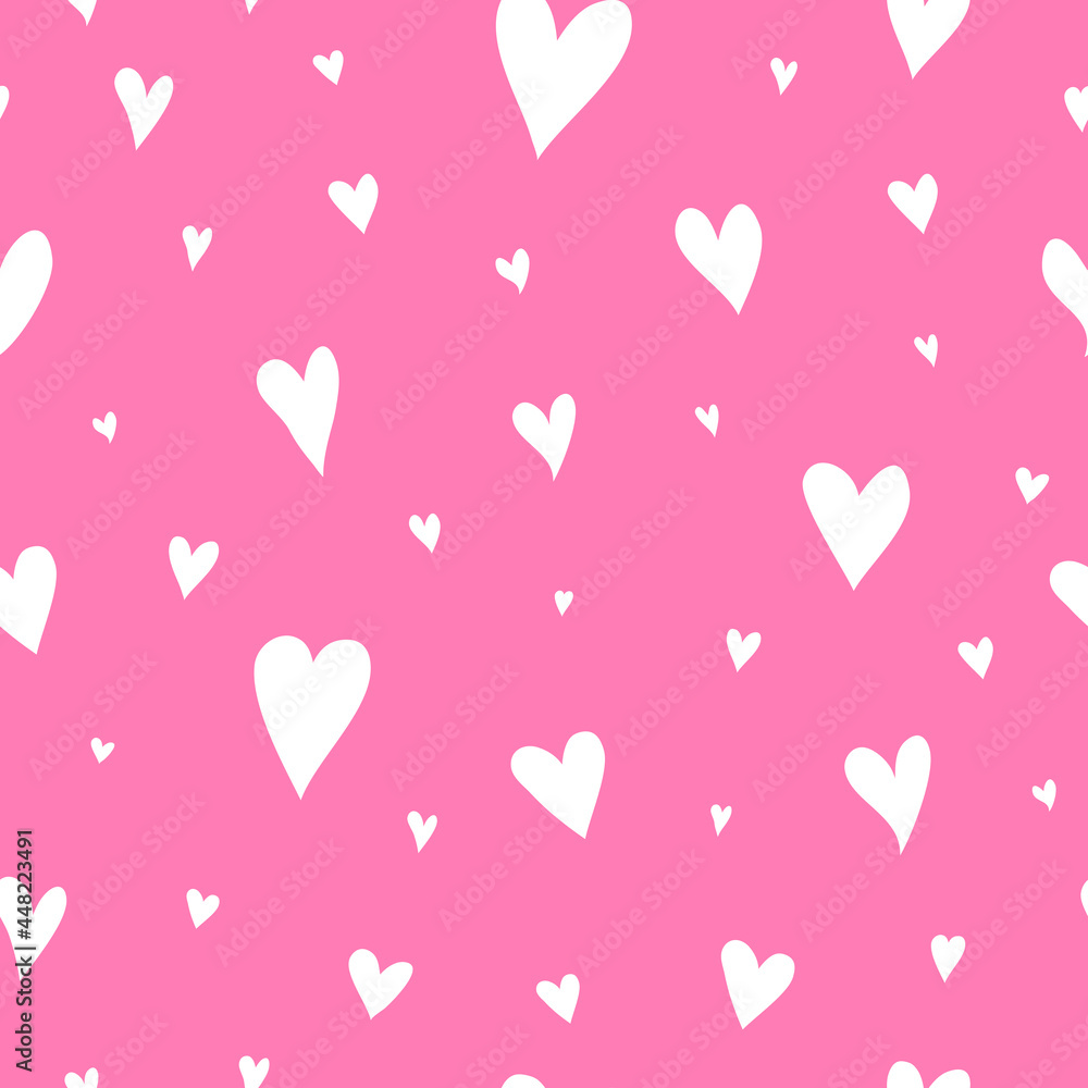 Seamless pattern with doodle hearts.