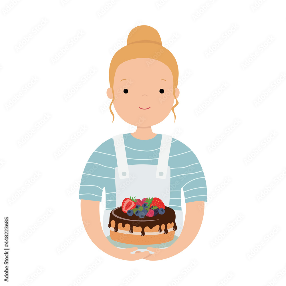 Cute girl cook, with a cake. Vector illustration Cute girl cook, with a cake. Vector illustration