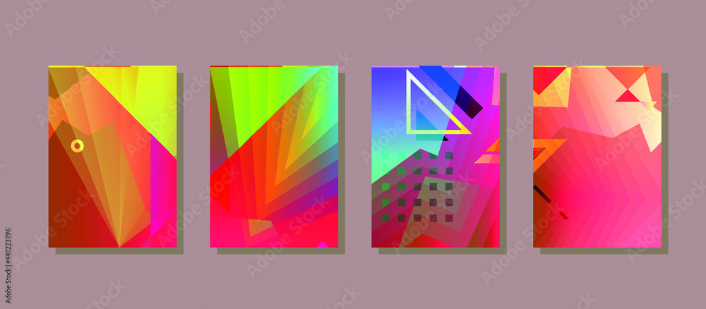 Abstract geometric pattern background for brochure cover design. Blue, yellow, red, orange, pink and green vector banner template	