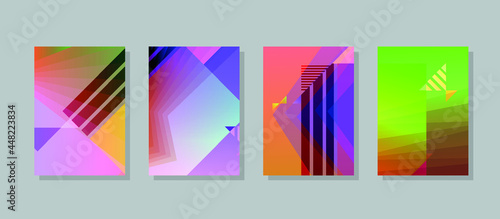 Abstract geometric pattern background for brochure cover design. Blue, yellow, red, orange, pink and green vector banner template 