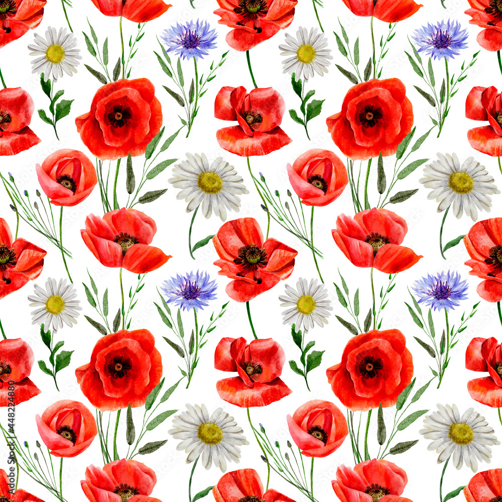 seamless pattern with poppy flowers