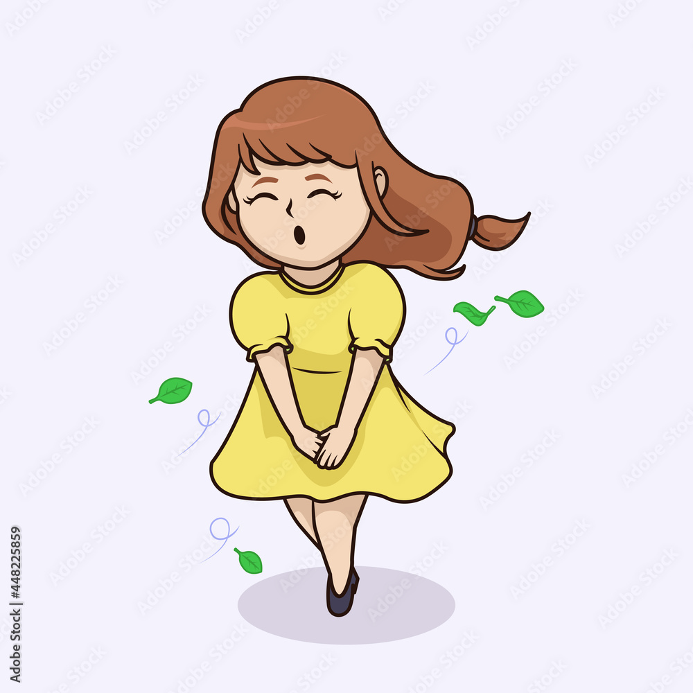 Kawaii woman in skirt blown by the wind Kawaii woman in skirt blown by the wind