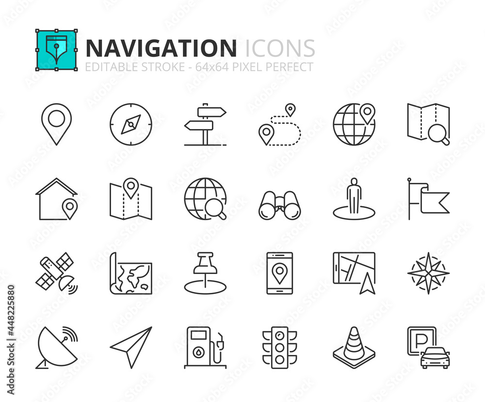 Fototapeta premium Simple set of outline icons about navigation. Technology concept.