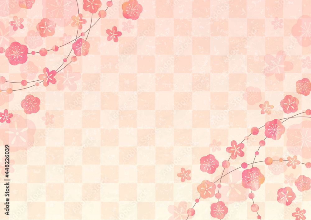 Japanese background with plum and traditional pattern Japanese background with plum and traditional pattern