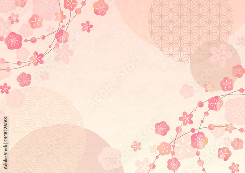 Japanese background with plum and traditional pattern