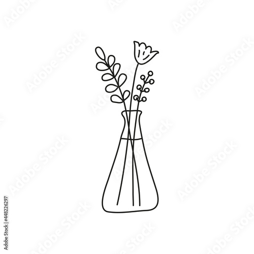 Doodle bouquet of wild flowers in vase.