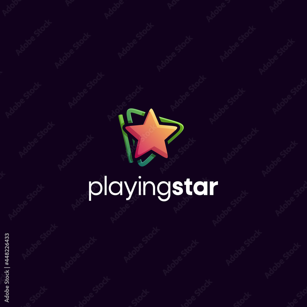 Obraz premium Illustration vector graphic of Playing star logo. Colorfull style. Aplication icon. Design inspiration. Fit to your Digital media, Business, Company etc