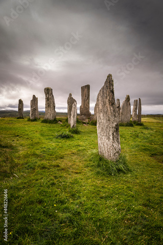 A summer 3 shot HDR image of the ancient Callinish, Calanais, Standing Stone Circle on the Isle of Lewis, Outer Hebrides, Scotland photo