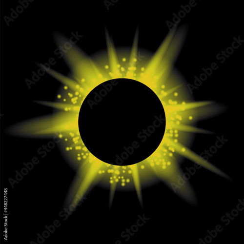Total Solar Eclipse on Black Background. Abstract Light Effect. Space Landscape