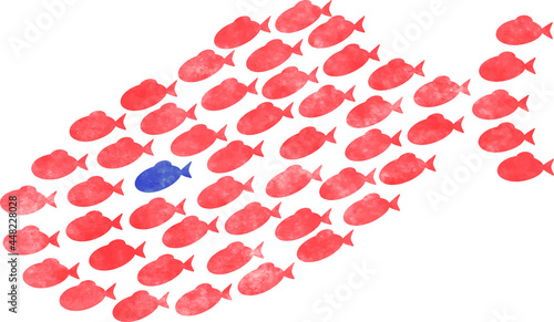 魚01_01（小さな魚がたくさん集まって大きな魚に見えるイラスト、群れ・大群）