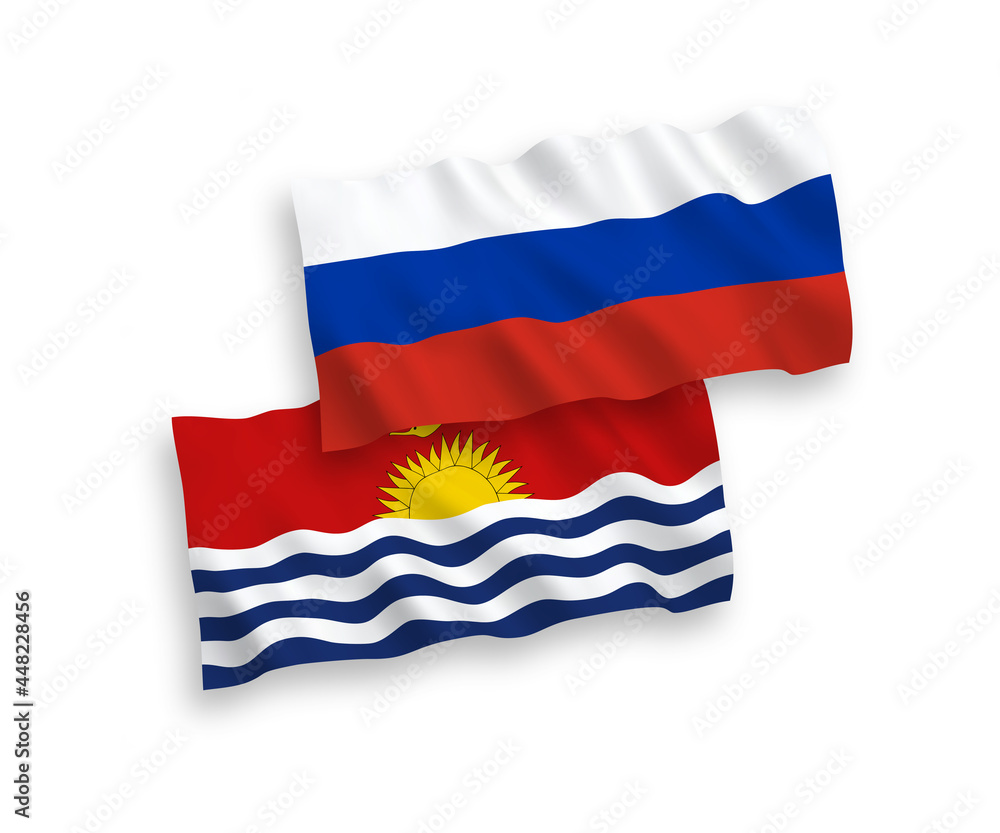 Fototapeta premium Flags of Republic of Kiribati and Russia on a white background