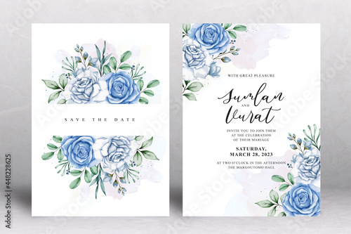 Beautiful Wedding Card Template with Watercolour Flowers