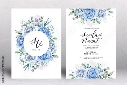 Beautiful Wedding Card Template with Watercolour Flowers