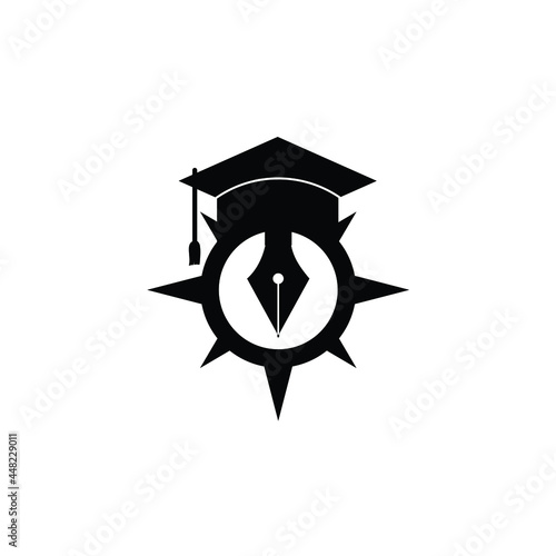 mortarboard graduate cap with compass education navigation guidance logo design vector illustration