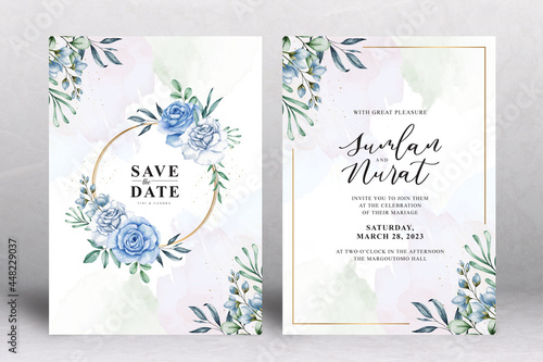 Beautiful Wedding Card Template with Watercolour Flowers