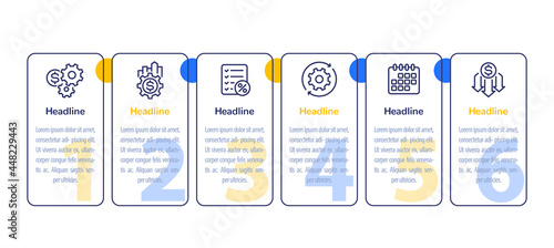 cost effective, financial efficiency, 6 steps infographic with line icons