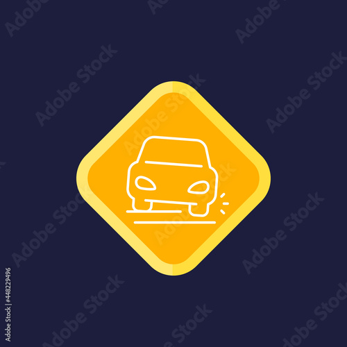 pothole line icon with car on the road, vector