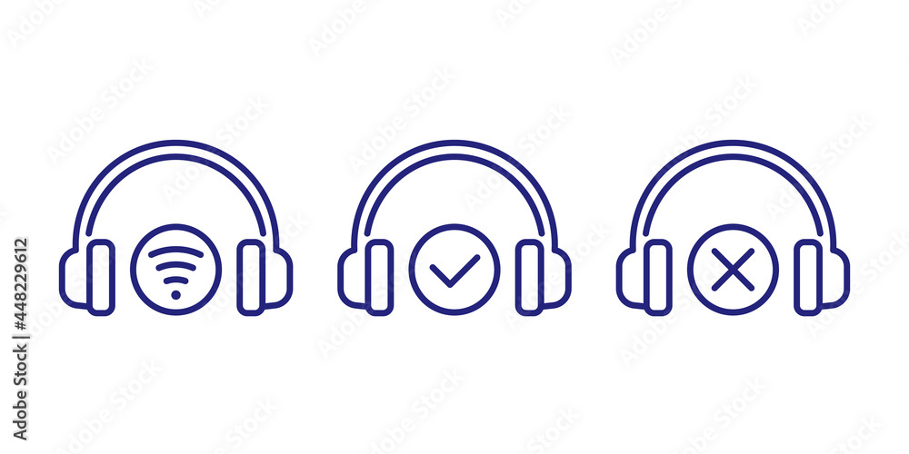 Obraz premium wireless headphones line icons, connection, add and delete