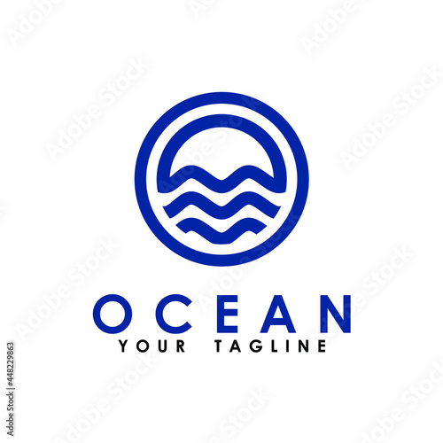 wavy blue ocean letter o wave logo design vector illustration