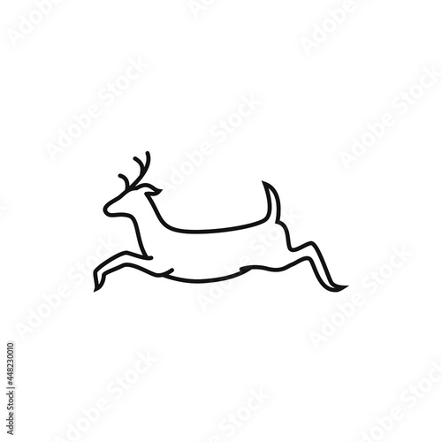 roe doe deer fawn running line art logo design vector illustration