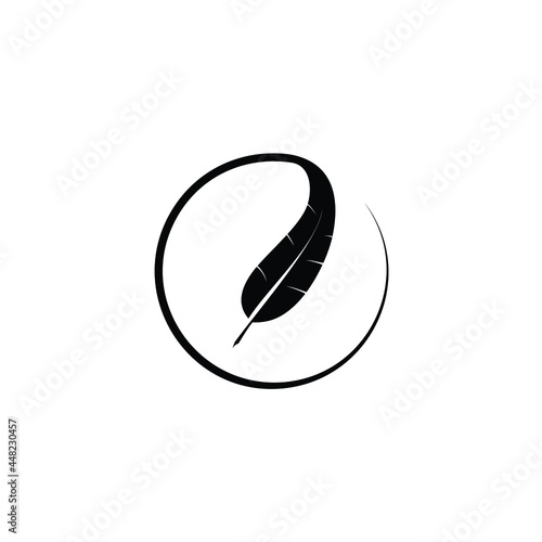 circular feather quill pen hand writing author signature logo design