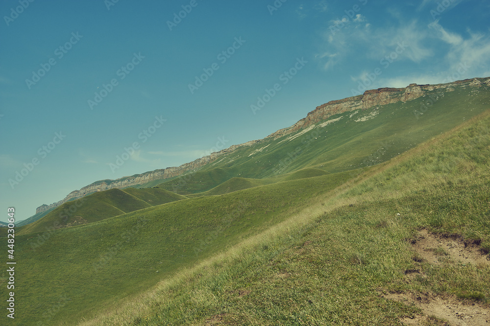  Scenic view of green meadows Dagestan, Russia