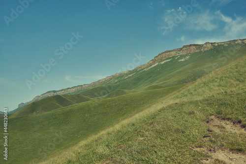  Scenic view of green meadows Dagestan, Russia