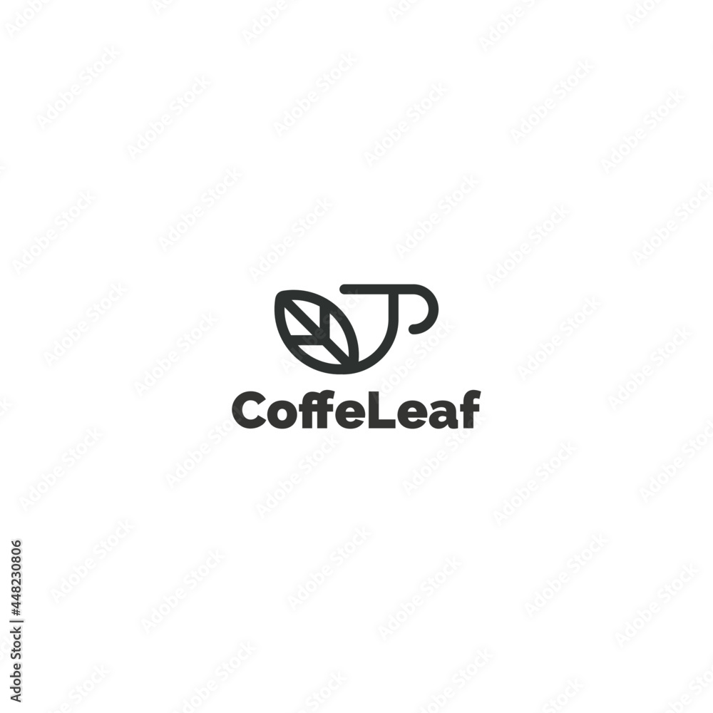 minimalist cup coffe with leaf logo design