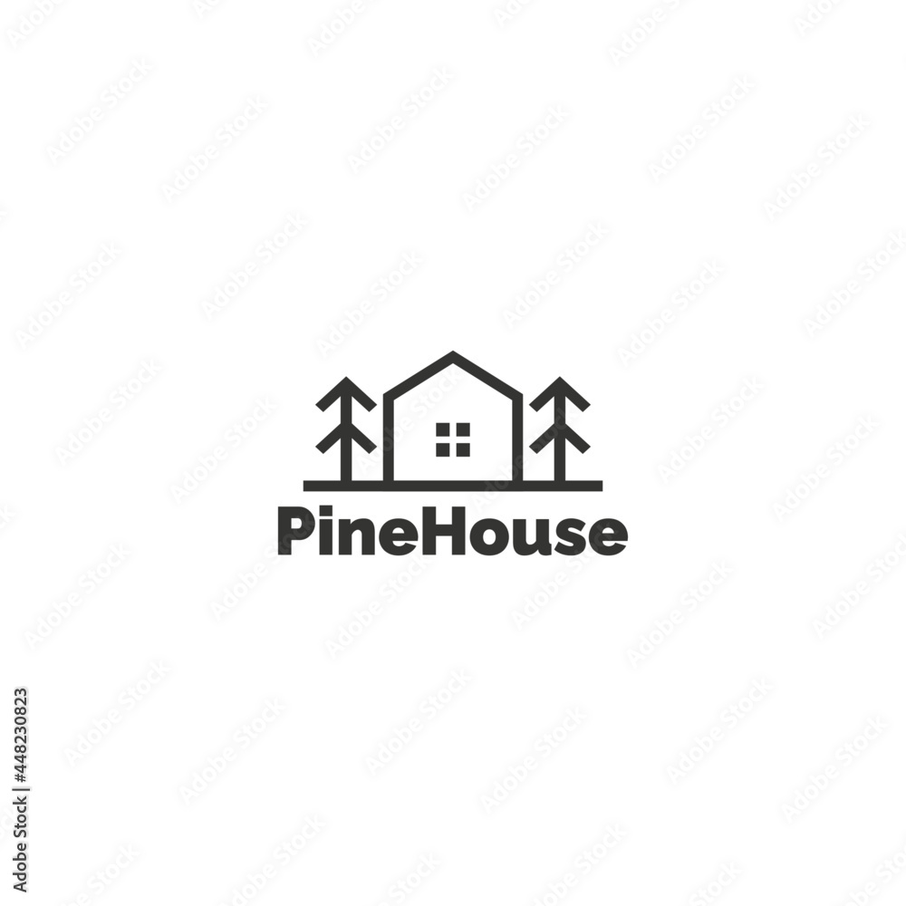 minimalist house with pines tree logo