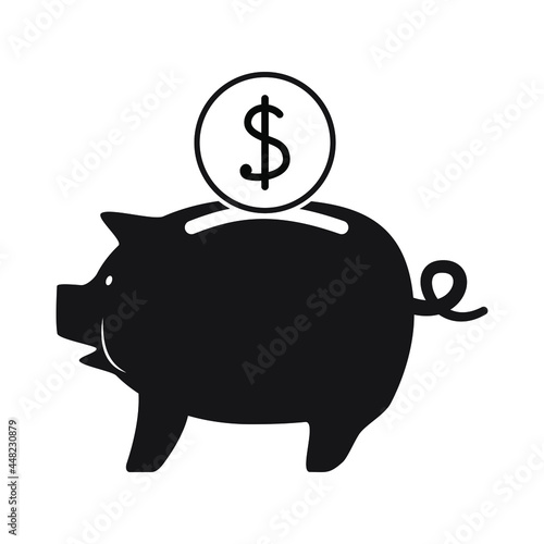 Свинья копилка. Деньги контур. Piggy bank. Money outline. Coin outline. Dollar outline. Business silhouette concept.