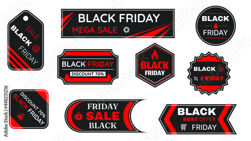 Set Black Friday Background. Vector Design Banner Sale Discount Invitation Web Poster Flyer Stylish Brochure, Greeting Card Template