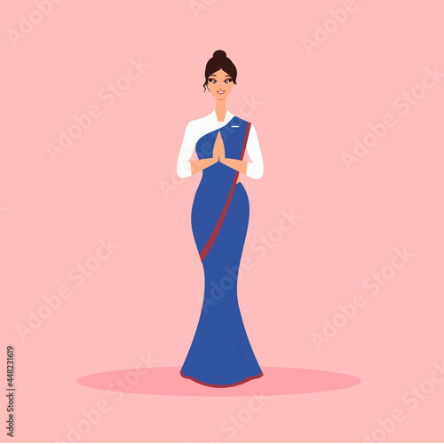 Air Hostess character standing to welcome the travelers