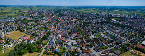 Aerial view of the city Langenau in Germany, Bavaria on a sunny high noon spring day