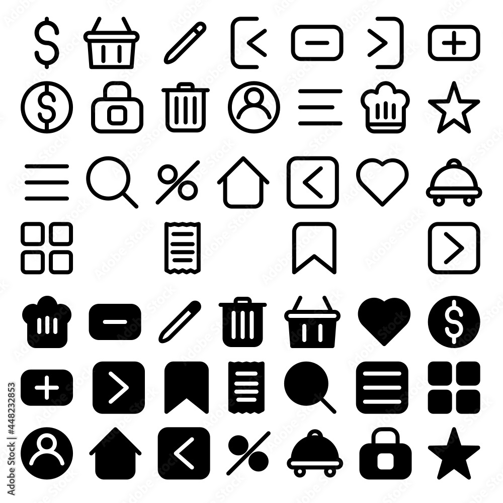 Set pixel perfect icon for food, ecommerce and shop apps or website Set pixel perfect icon for food, ecommerce and shop apps or website
