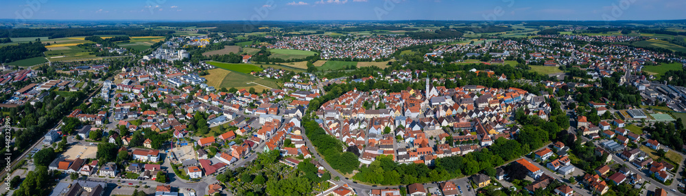 Aerial view of the city Schrobenhausen in Germany, Bavaria on a sunny spring day