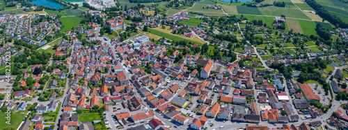 Aerial view of the city Höchstadt in Germany, Bavaria on a sunny noon spring day