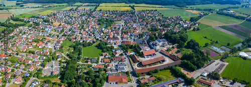 Aerial view of the city K  hlbach in Germany  Bavaria on a sunny afternoon spring day
