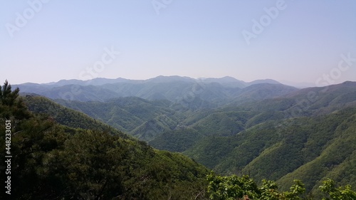 한국 포항의 운제산 정상에서 바라본 풍경,