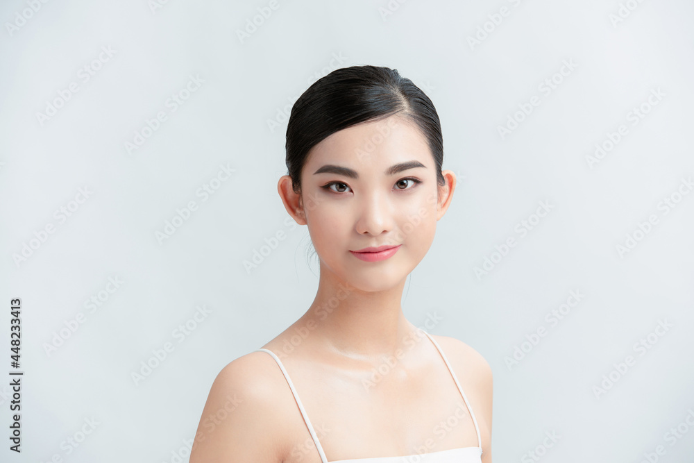 Beautiful woman cosmetic natural make up beauty model face white background