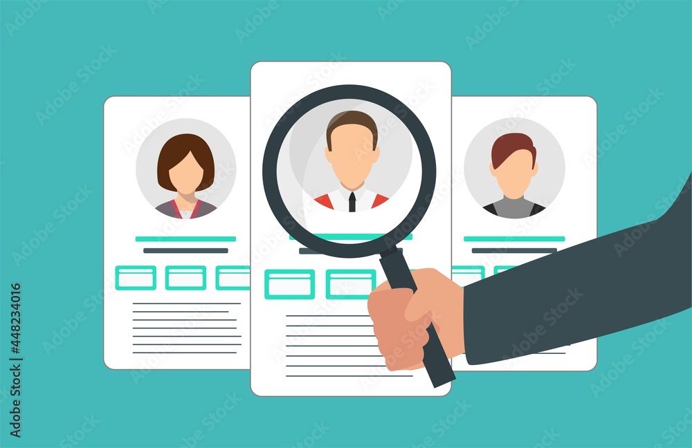 Employees and office workers are being chosen with magnifying glass. Employees and office workers are being chosen with magnifying glass.