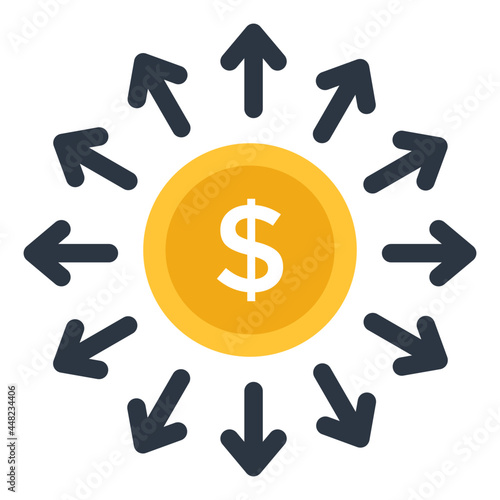 Outward arrows with dollar, icon of cash outflow