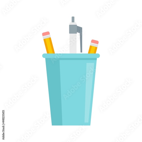 Glass with pencils icon flat isolated vector