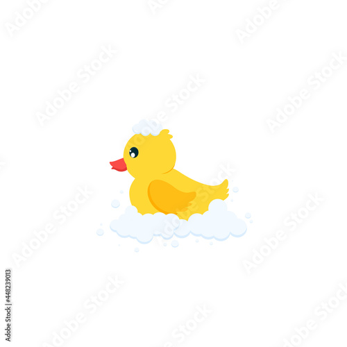 cartoon vector of cute yellow rubber duck taking a bubble bath.vector illustration