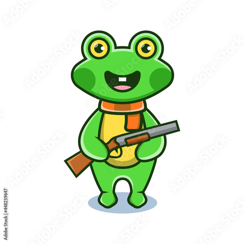cute frog cartoon animal holding a shotgun
