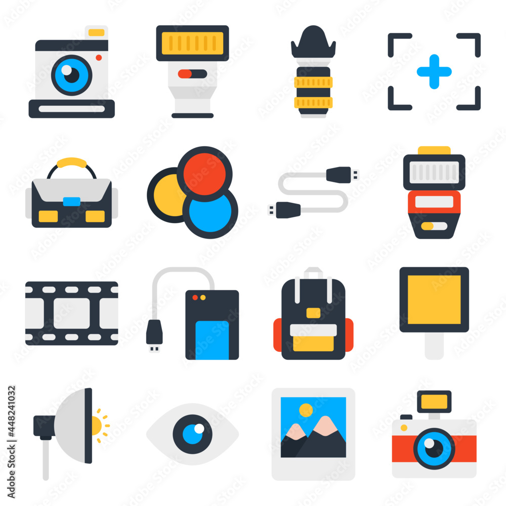Pack of Photographic Equipment Flat Icons