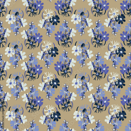 pattern with chicory and cornflower photo