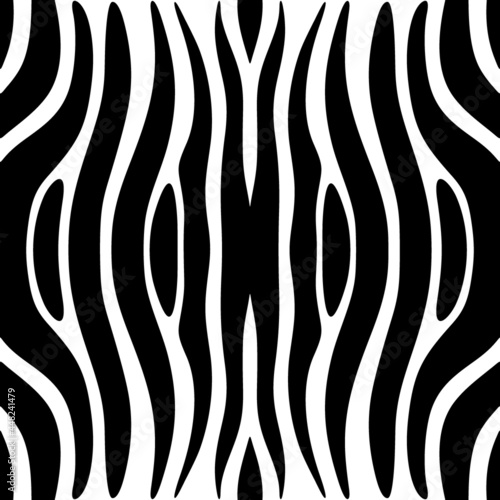 Animal skin ornament. Curved stripes seamless pattern. Zebra fur ornate. Wild animals motif image. Wildlife  natural texture. Curves wallpaper. Digital paper  textile print  web design. Vector work