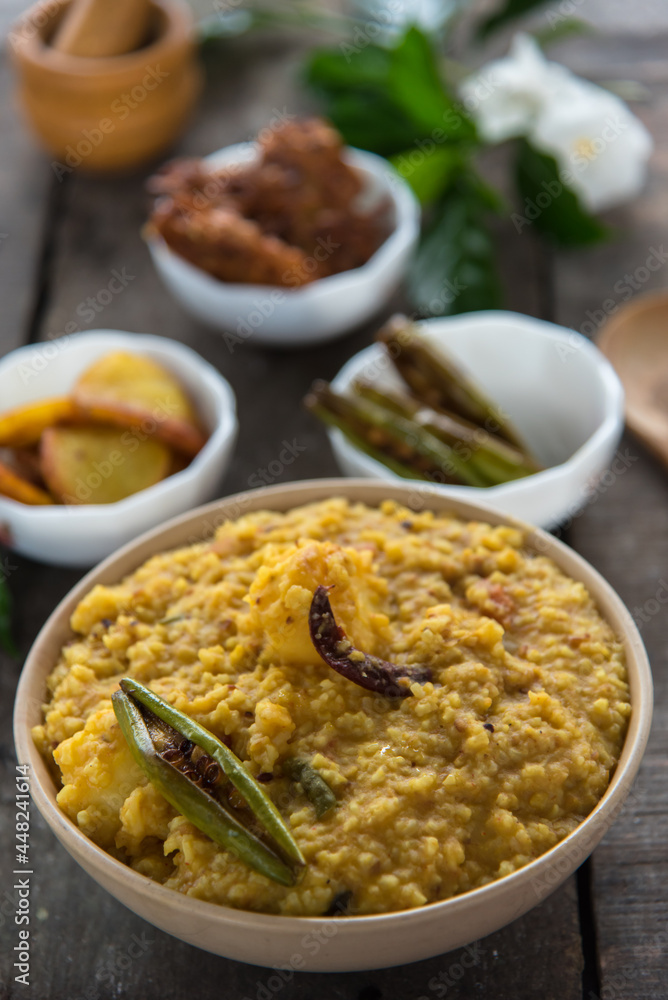 Cooked food khichdi or dal khichadi background. Close up, selective focus. Cooked food khichdi or dal khichadi background. Close up, selective focus.